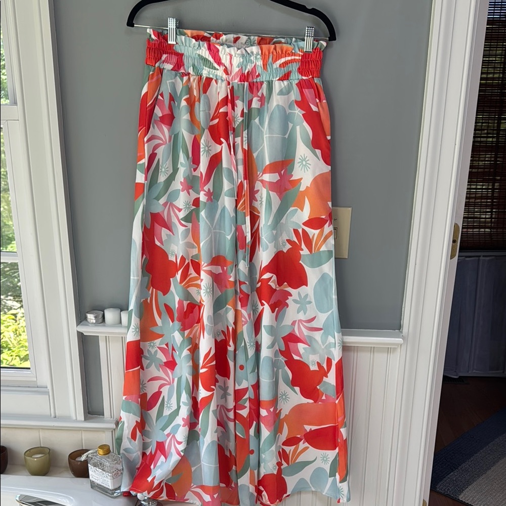 Amazon NWOT Orange and Blue Tie Front WIDE LEG PANTS Resort Wear